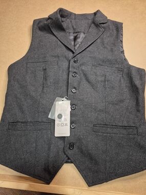 Men's Gray Herringbone Vest - Classic Button Front